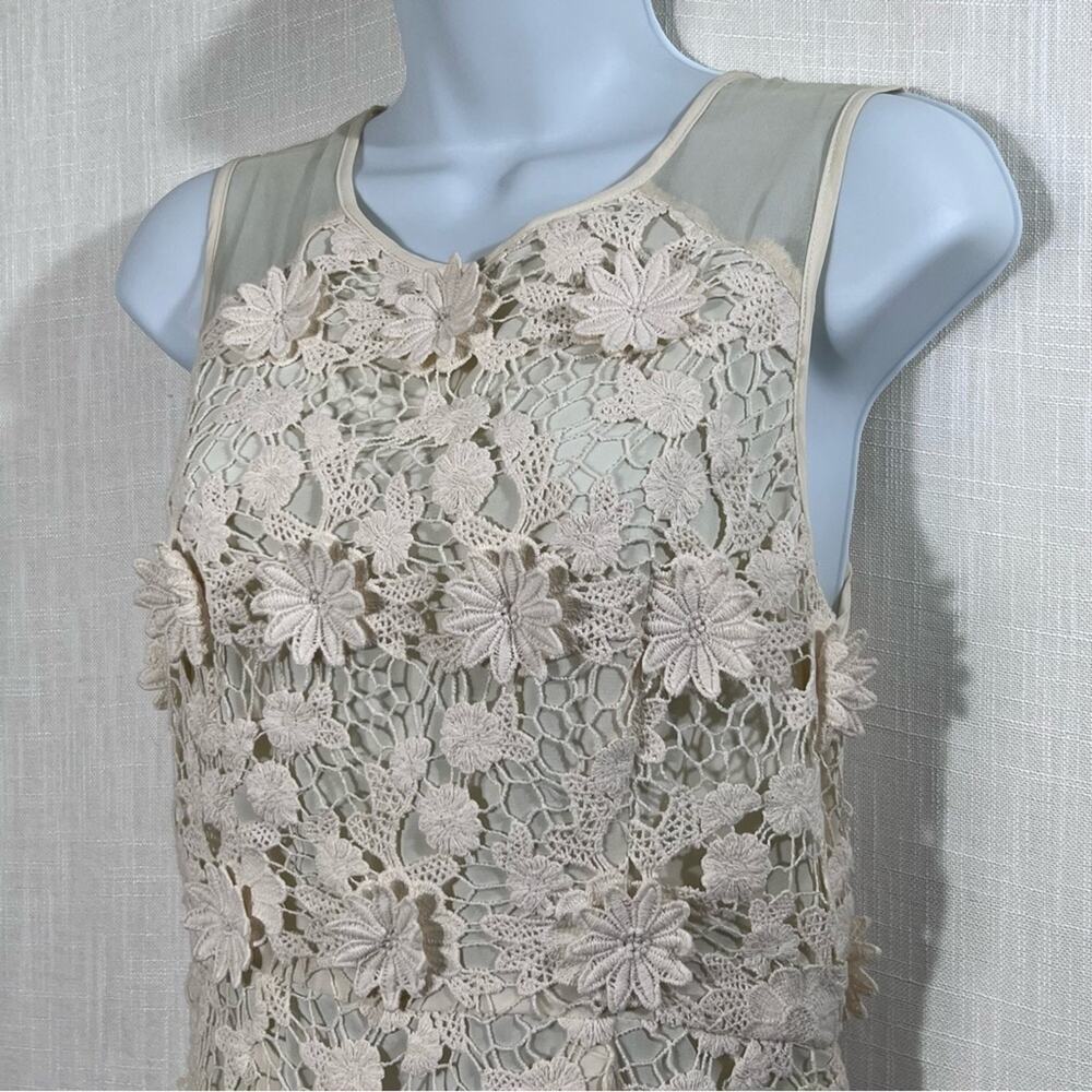 Urban Outfitters Thistlepearl Crochet Floral Cream Boho Mini Dress Size 4 - Picture 6 of 16